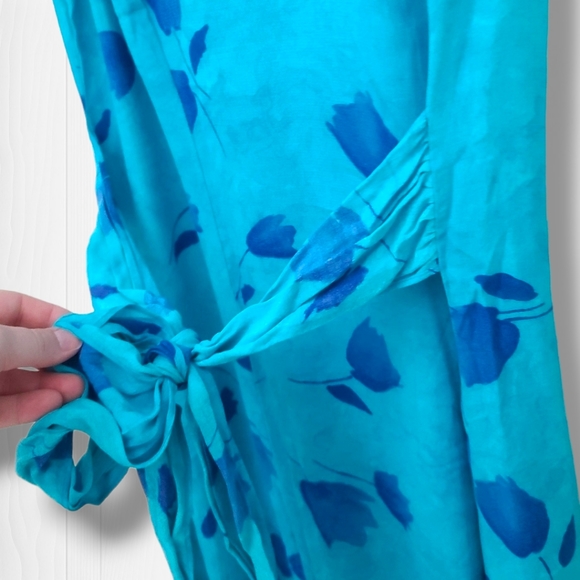 Expo Women's Blue Floral Long Sleeveless V-Neck Maxi Button Down Dress Size 8 - Picture 12 of 13